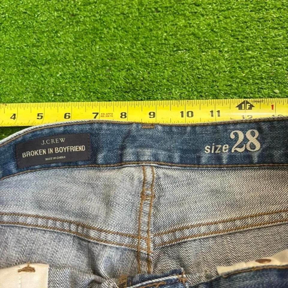 J.Crew Jeans Womens 28 Rogers Distressed Broken In Boyfriend Patched Blue Denim‎ - Image 5