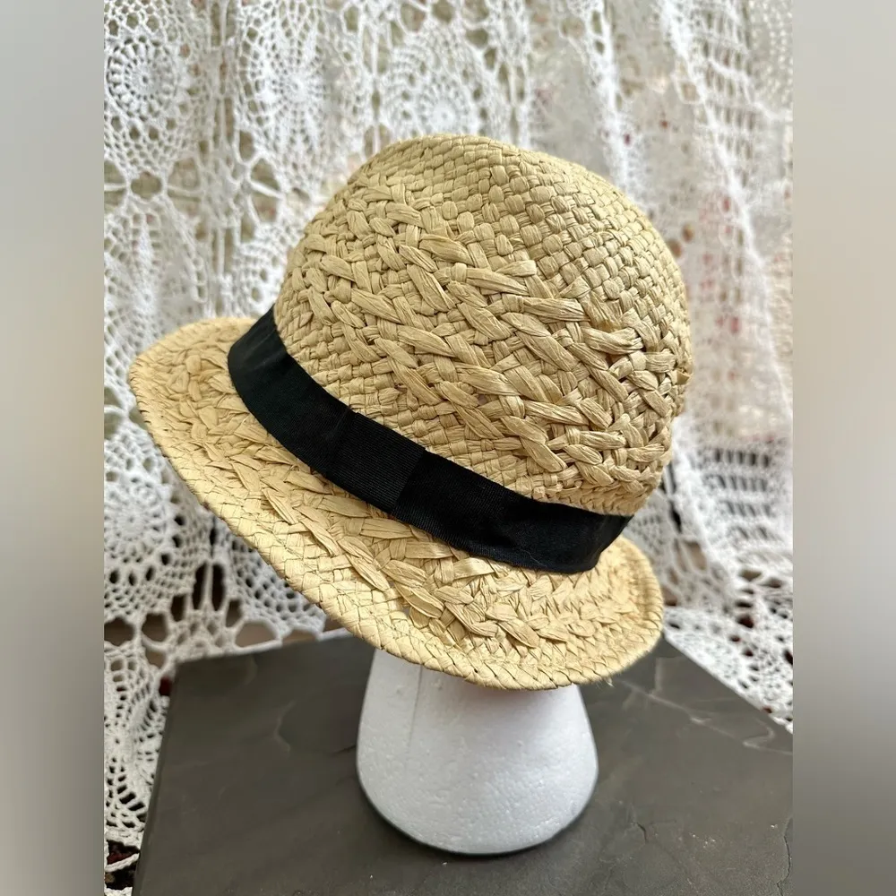 Y2K Mudd Raffia Panama Hat with Black Bow - Image 3