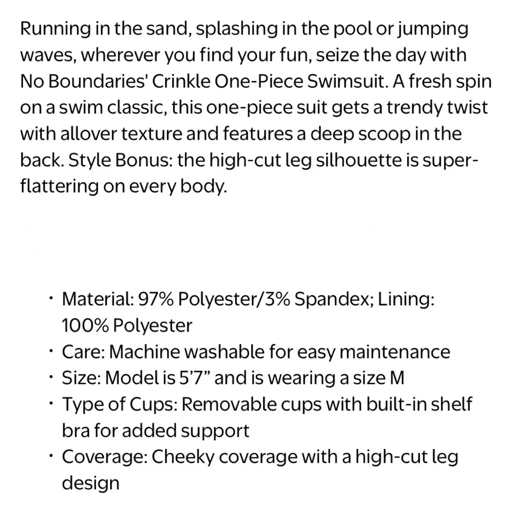 No Boundaries Scoop Crinkle One Piece Swimsuit Women’s L Large 11-13 White - Image 13