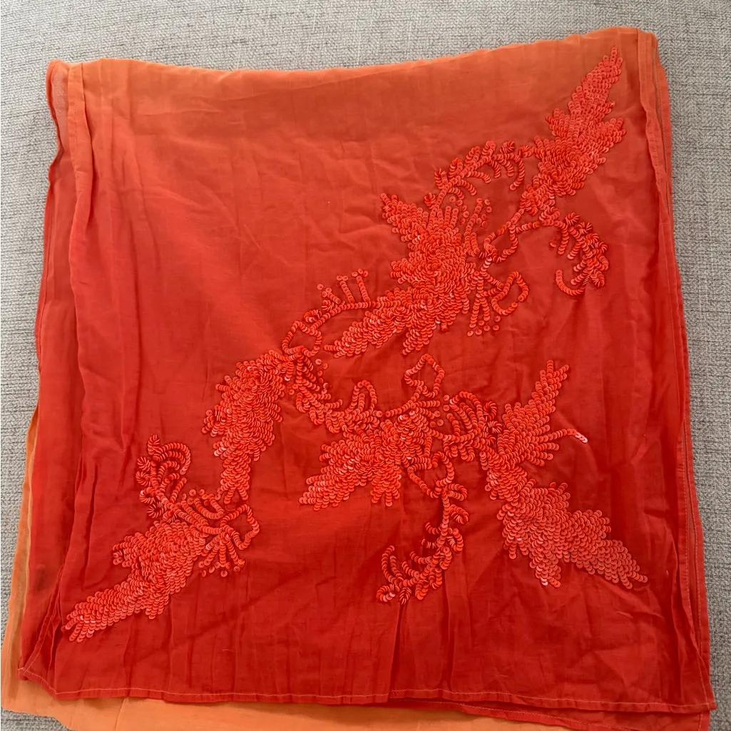 Embroidered Orange Scarf - Image 2