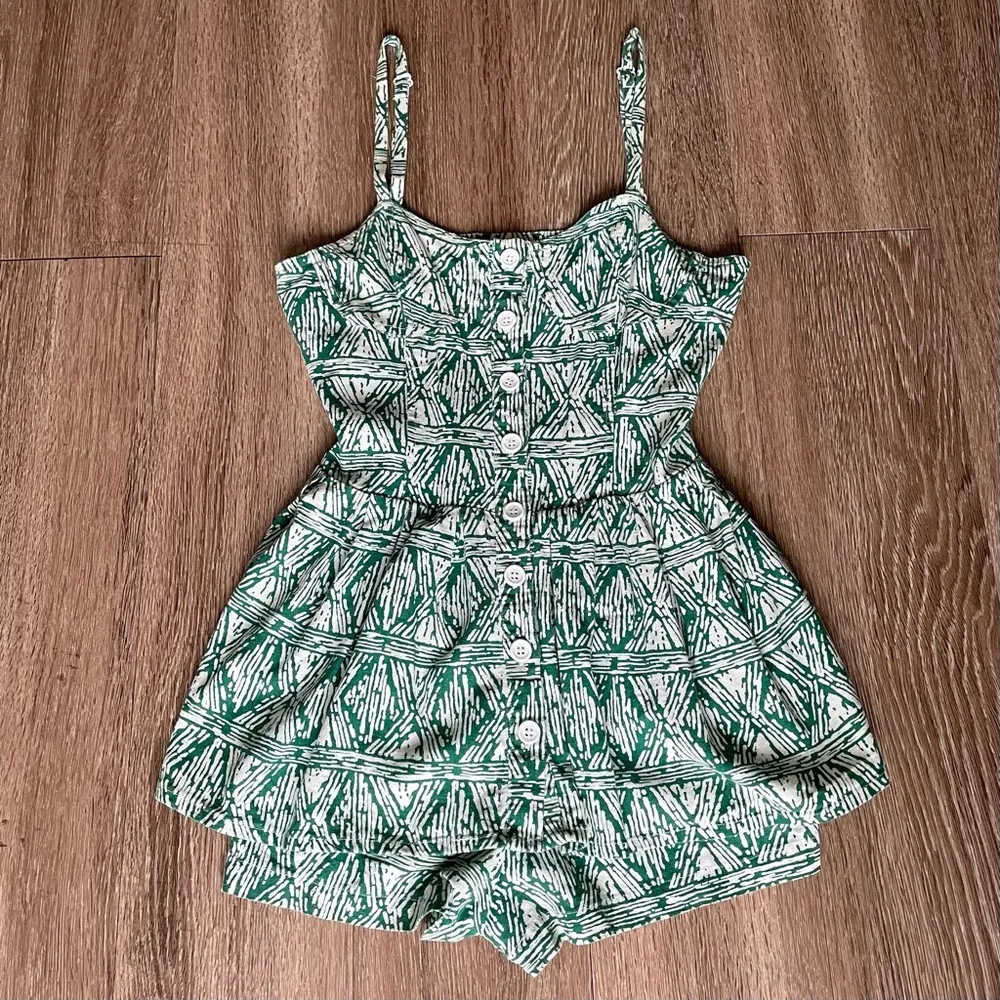 Give You Green White Printed Button Down Spaghetti Strap Romper Playsuit Small - Image 6