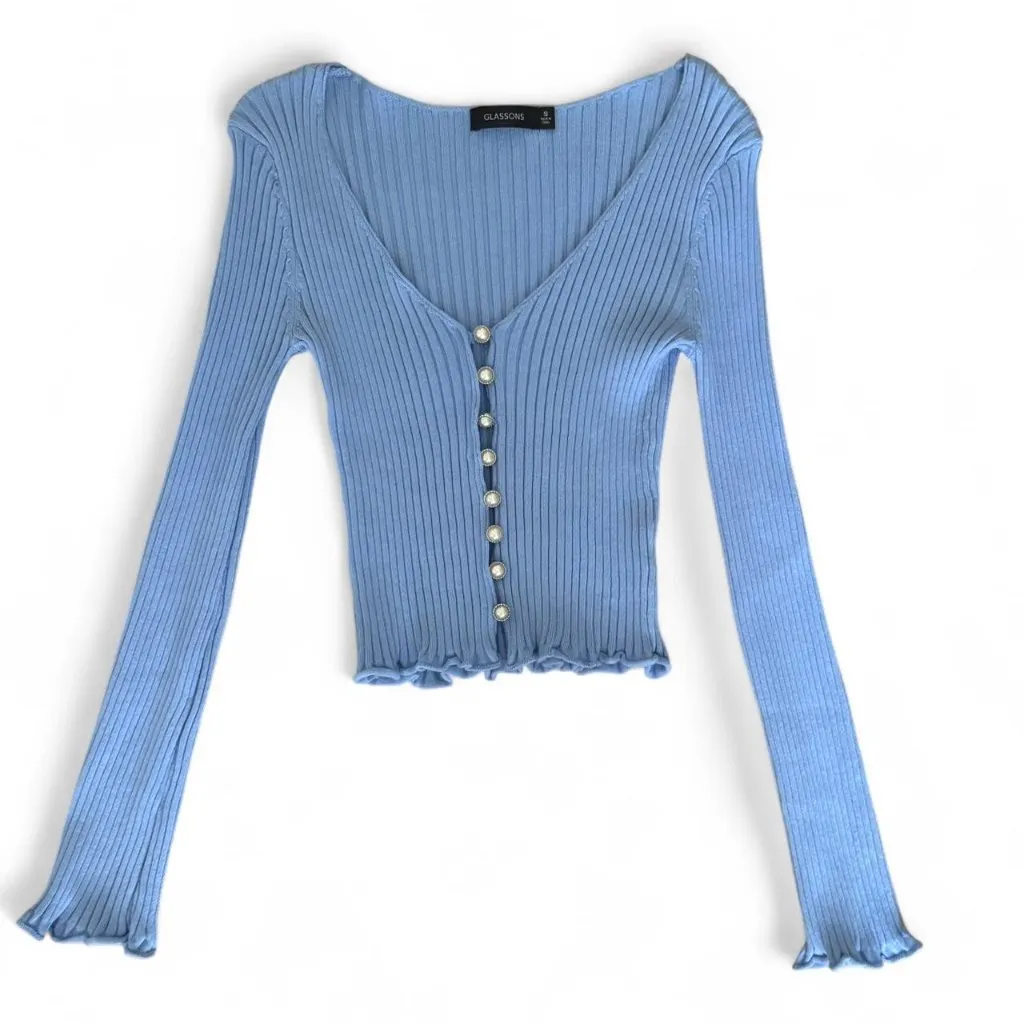 glassons cornflower blue pearl button cardigan - Image 3