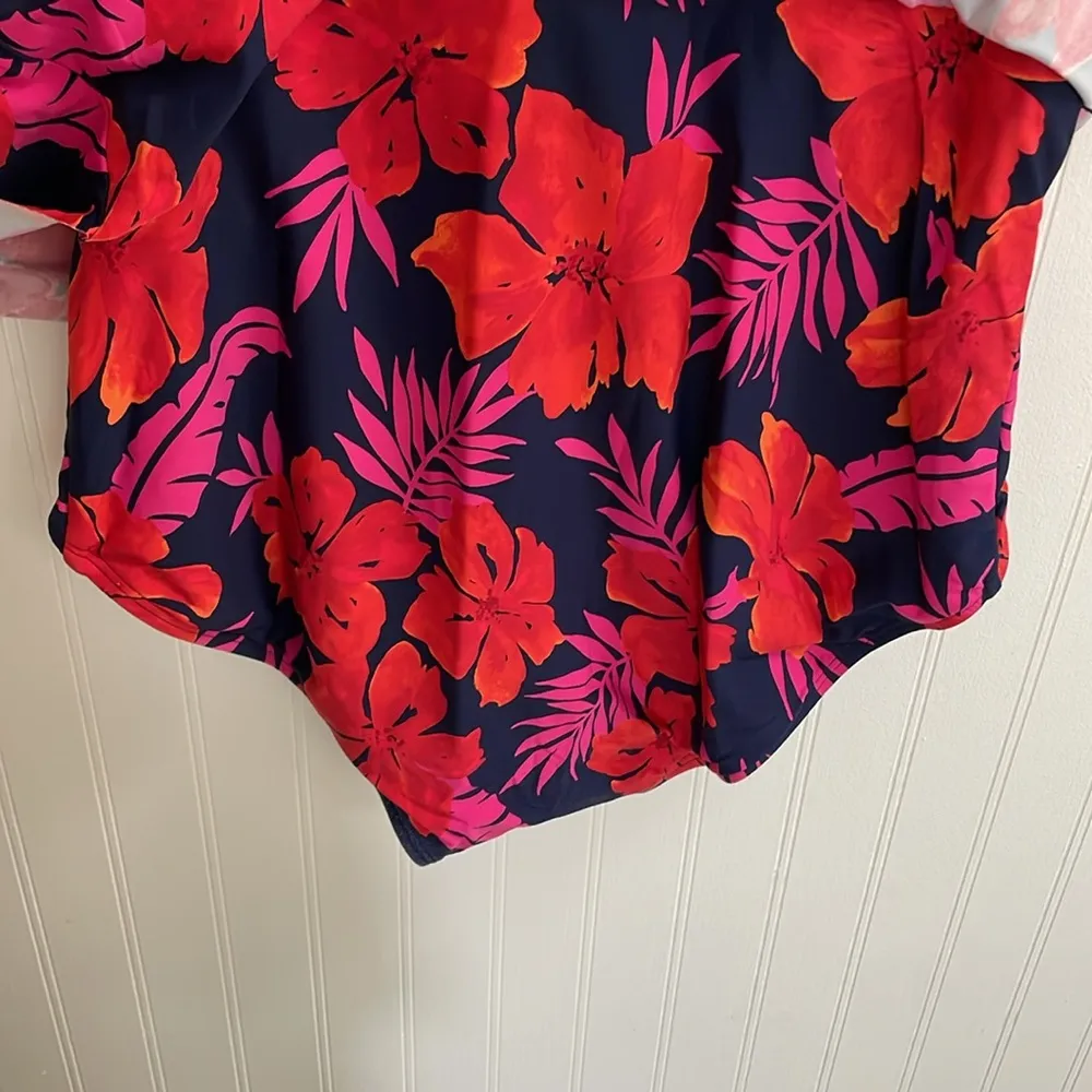 LANDS END Tummy Control Surplice Wrap Swim Dress One Piece Swimsuit Size 18 Blue - Image 10