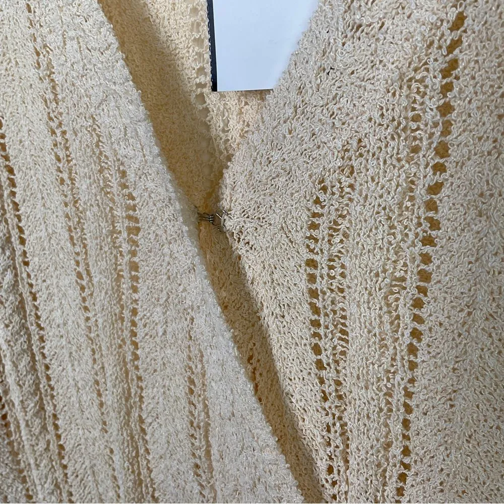 The Label Cream Wrap Front Pointelle Sweater Medium NWT - Image 3