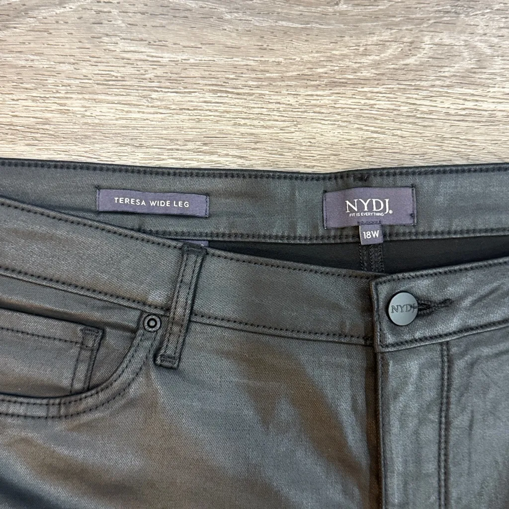 NYDJ Black Flare Cropped Teresa Wide Leg Pants 18W Women’s Coated Dressy - Image 3