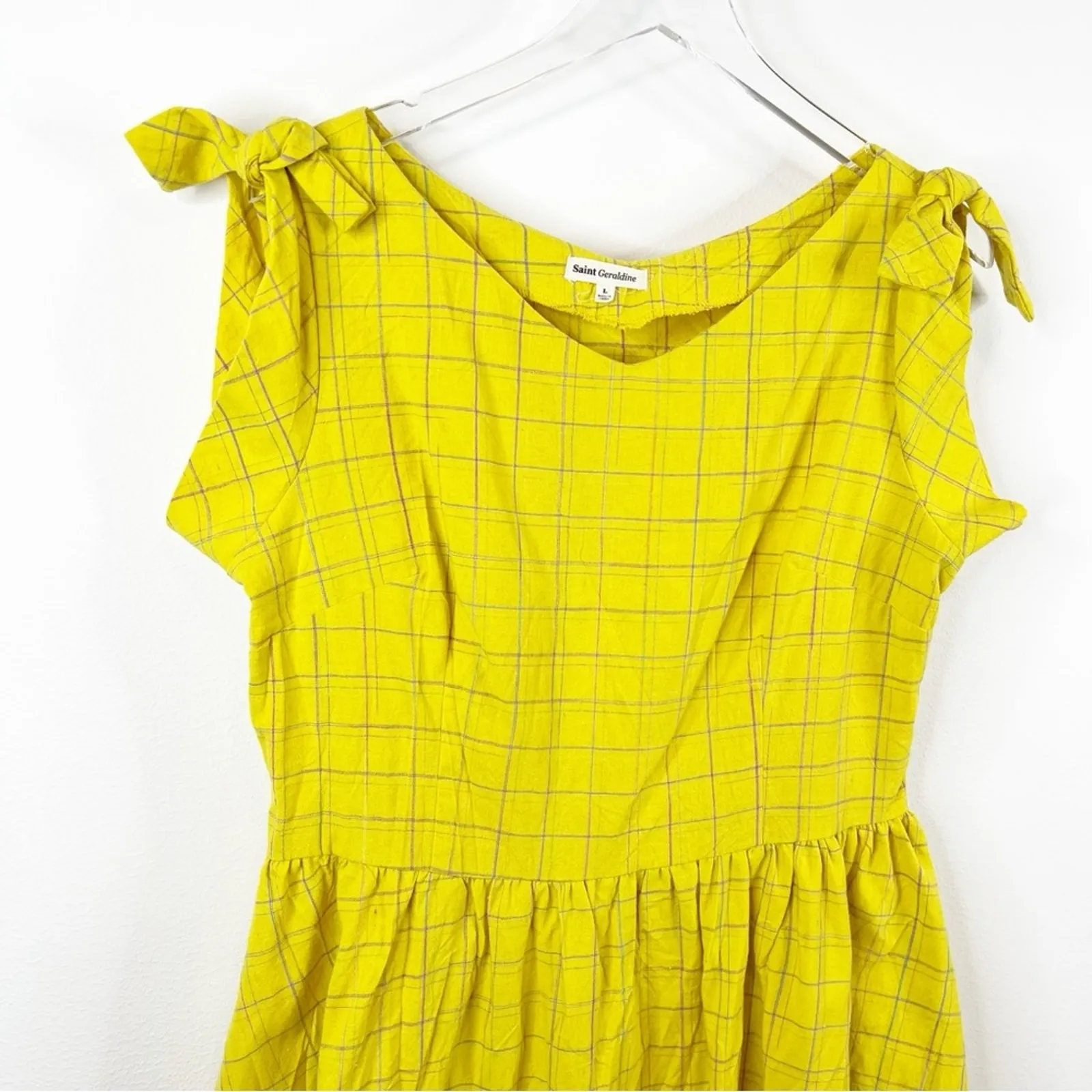 Saint‎ Geraldine Charisse Fit & Flare Plaid Midi Dress L Yellow Size L - Image 4