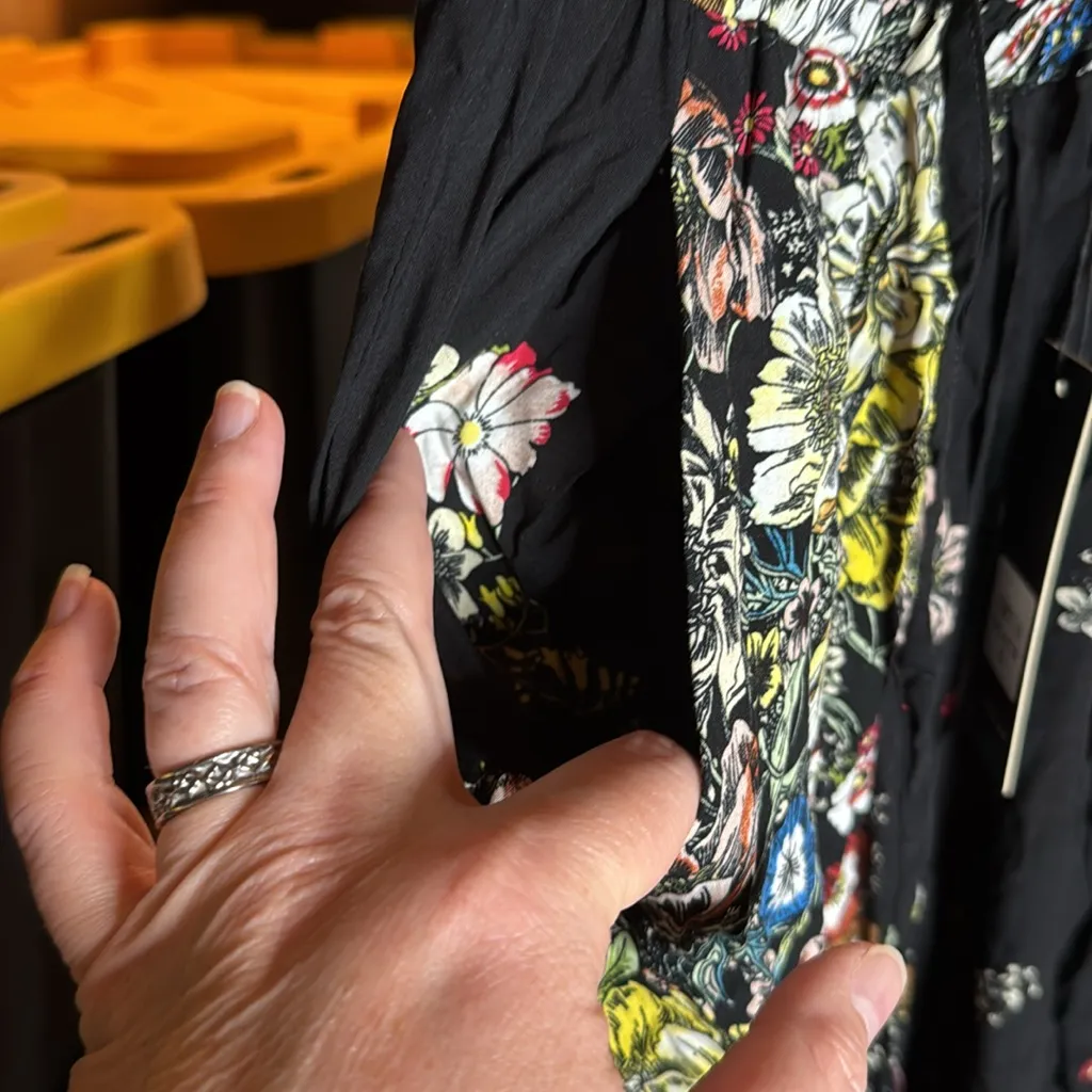 NWT Beulah Style Balan Black Floral Wide Leg Pants Size Small - Image 5