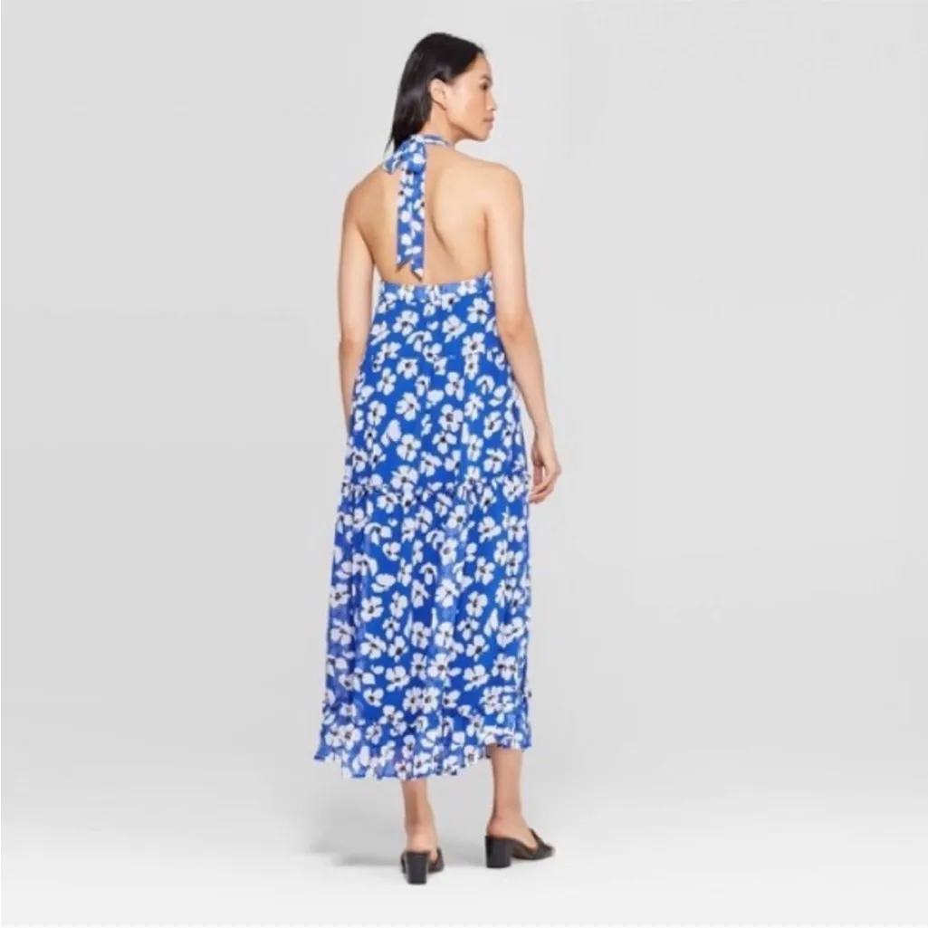 Who What Wear Halter Maxi Dress in Blue & White Floral - Size S - Image 2