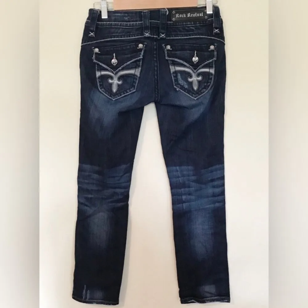 Rock Revival Stephanie Easy Capri cropped stretch jeans Fleur de Lis womens 25 - Image 7