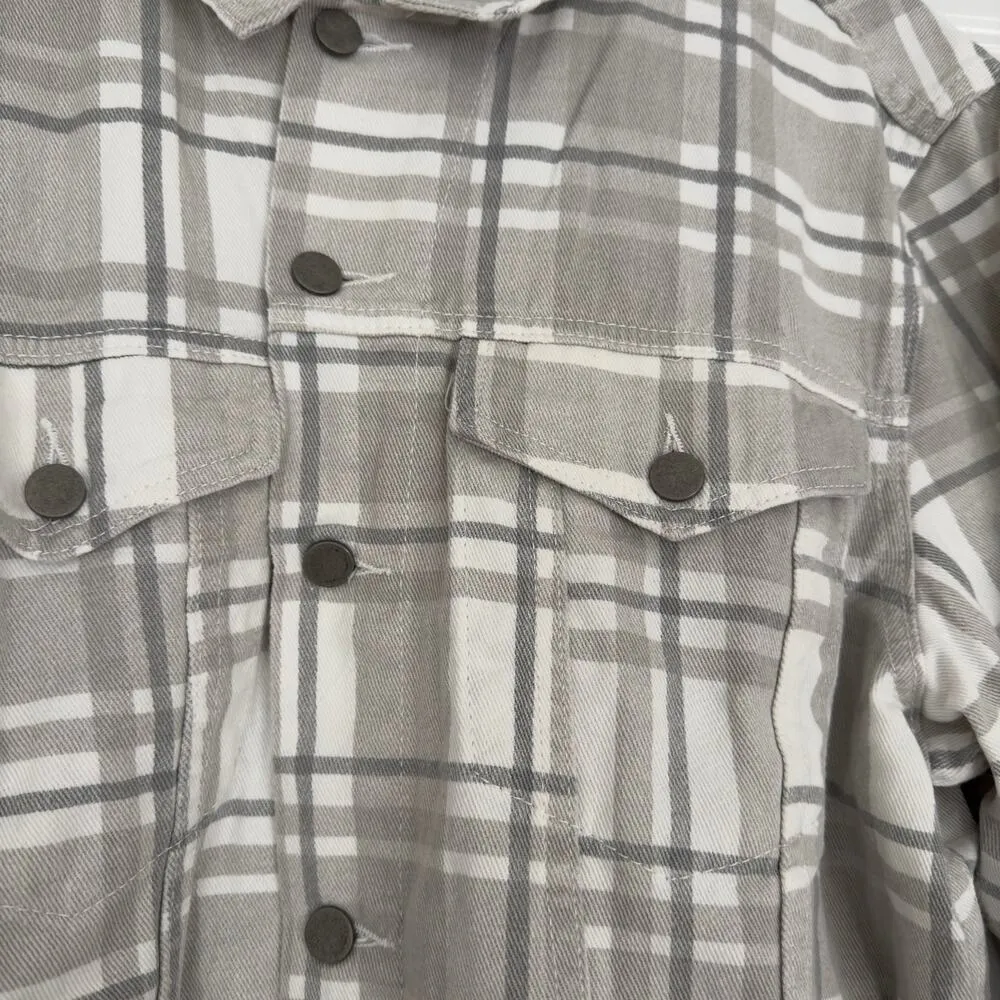 Princess Polly Brielle Denim Jacket in Beige Check Plaid Button Down 100% Cotton - Image 7