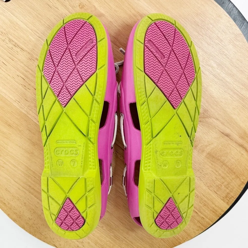 Crocs Beach Line Slip On Boat Shoes Pink Green Women 7 - Image 7