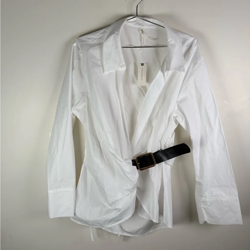 Anthropologie Draped Belted Blouse Asymmetrical Wrap Top - Image 2