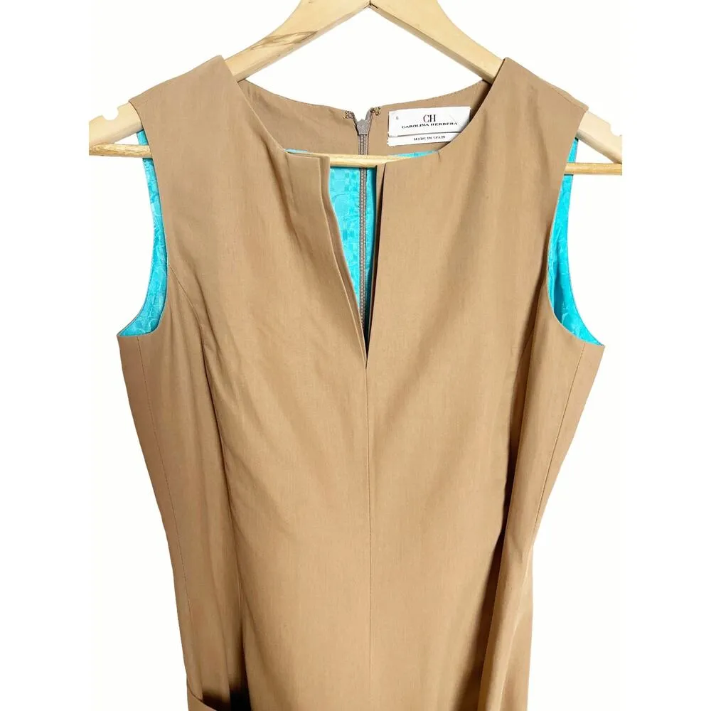 Carolina Herrera Brown Belted Pleated Sleeveless Cocktail Dress Size 6 - Image 2