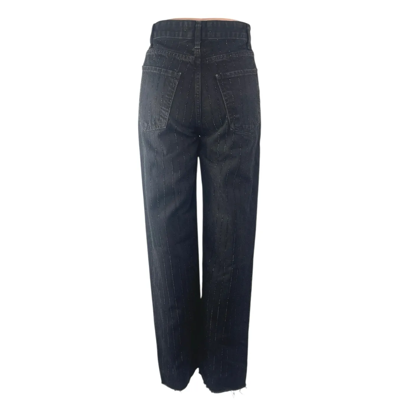 Zara Women's Black Beaded Rhinestone High Waist Wide Leg Denim Mom Jeans Size 2 - Image 2