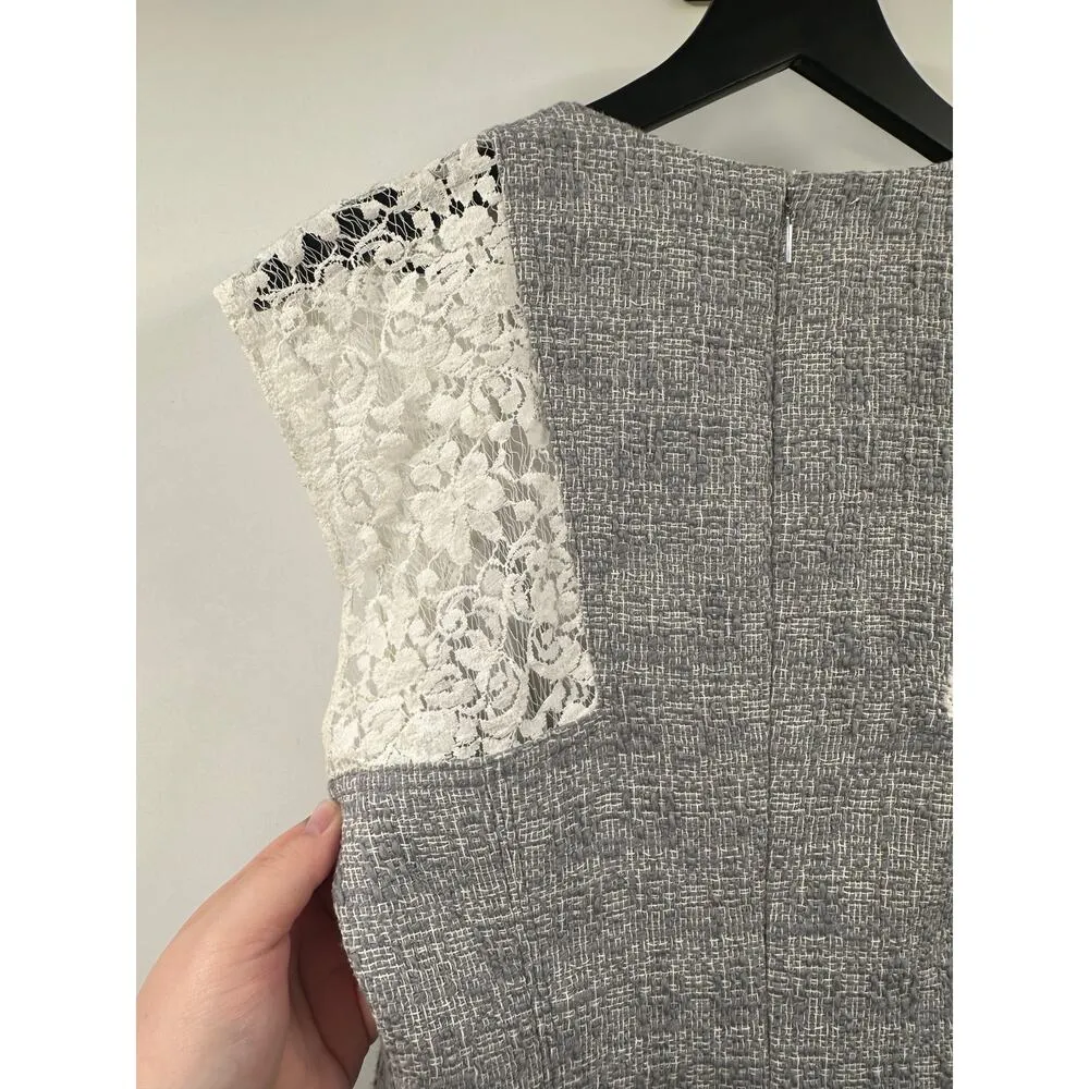 Rebecca Taylor Grey and White Tweed Lace Sheath Dress Size 8 - Image 8