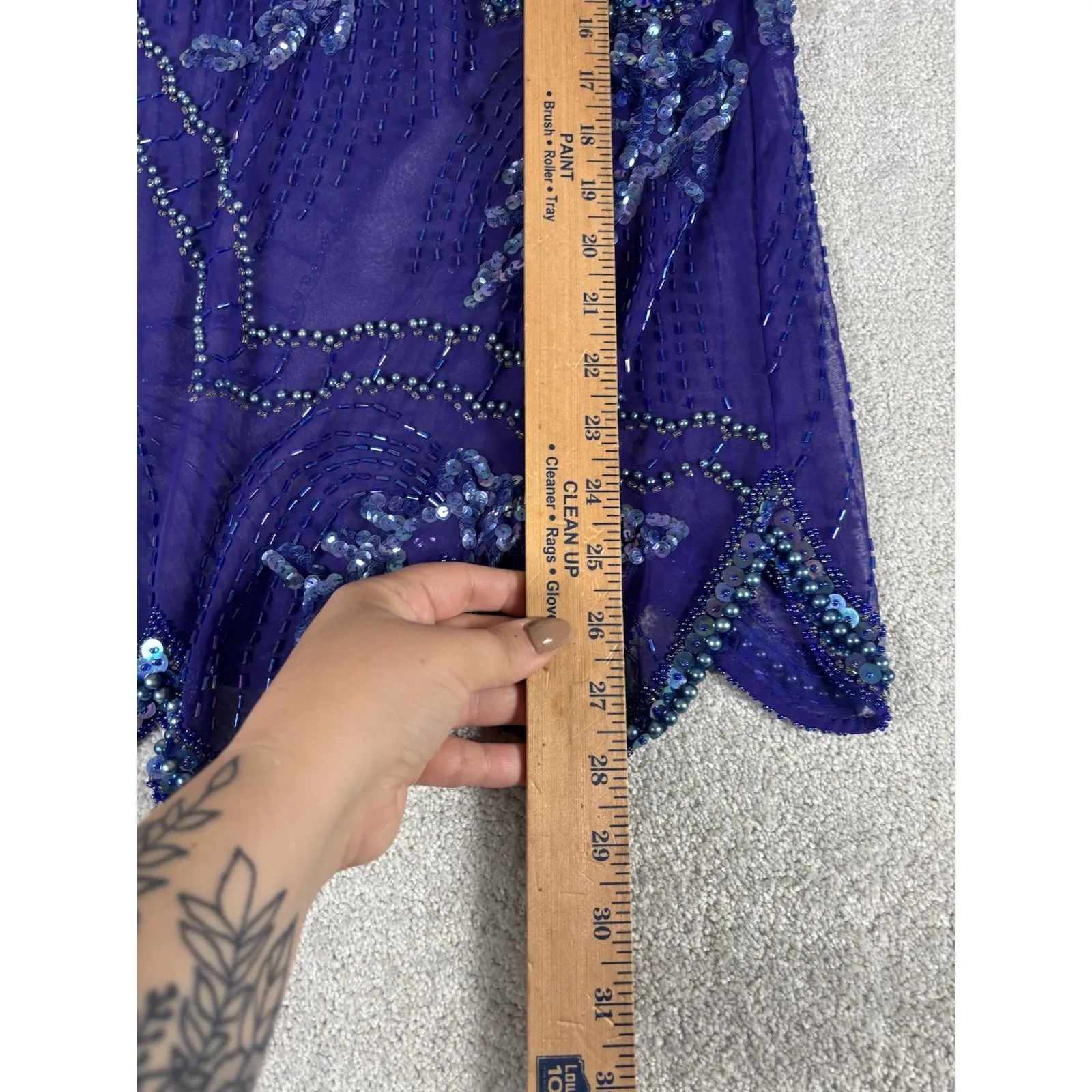 carlei lei sheer hand‎ beaded vintage blouses scallop hem purple size 10 - Image 11