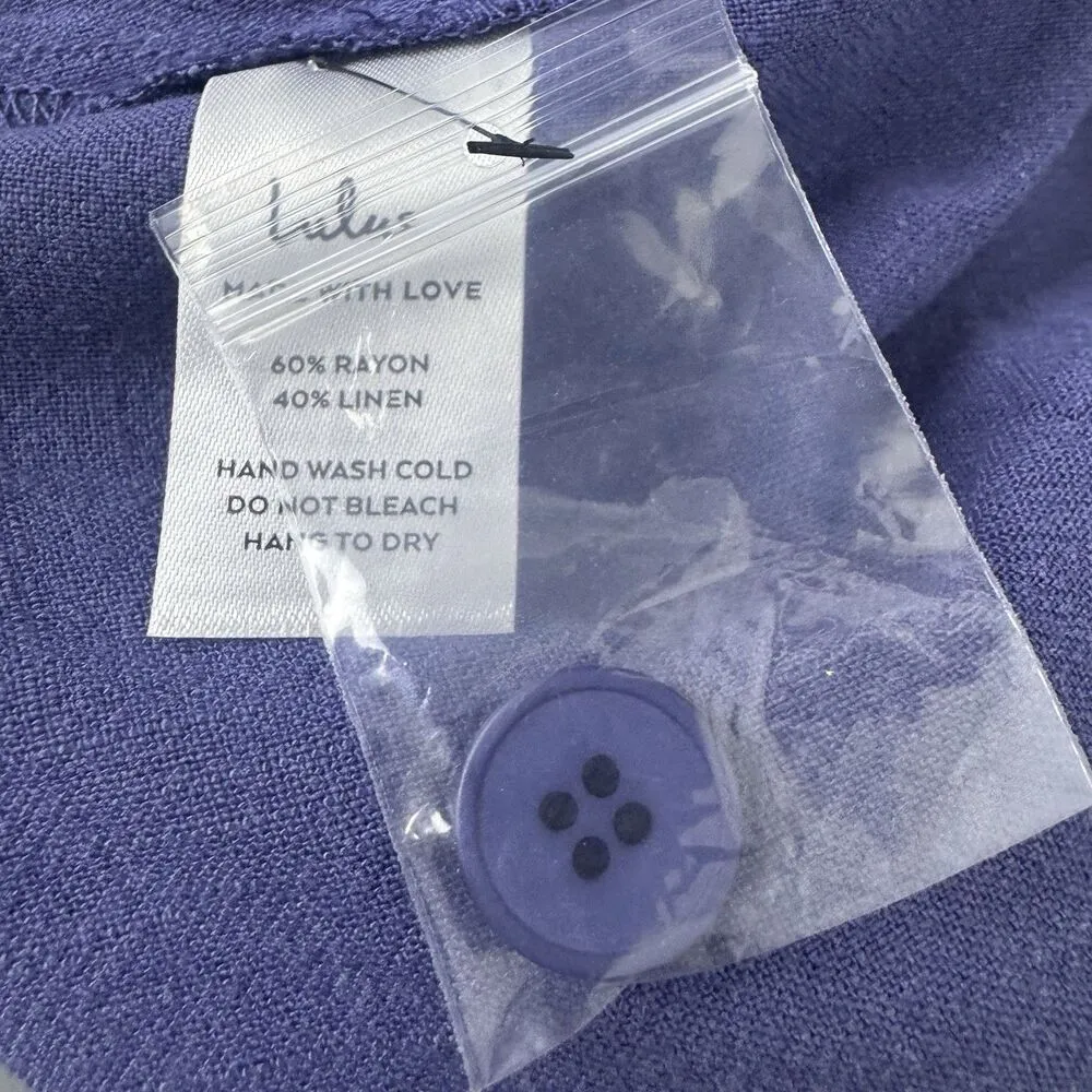 Lulus Linen Blend Wide-Leg Trouser Pants Size M Dark Blue Lagenlook Old Money - Image 11