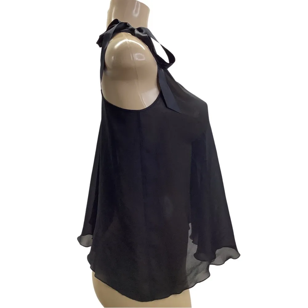 Victoria’s Secret Sheer Lettuce Trim Top With Satin Ribbon Ties (Preowned) - Image 2