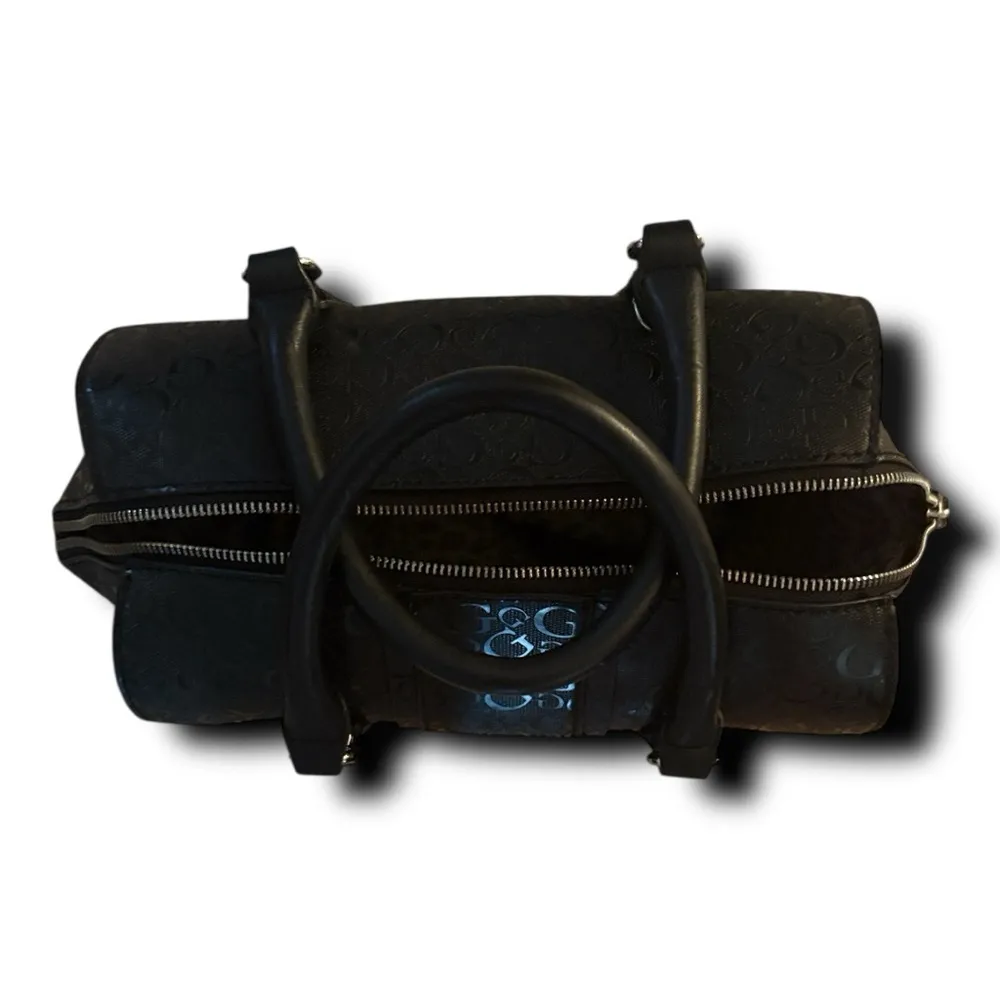 Guess Black Embossed Satchel with Gold Accents - Image 2