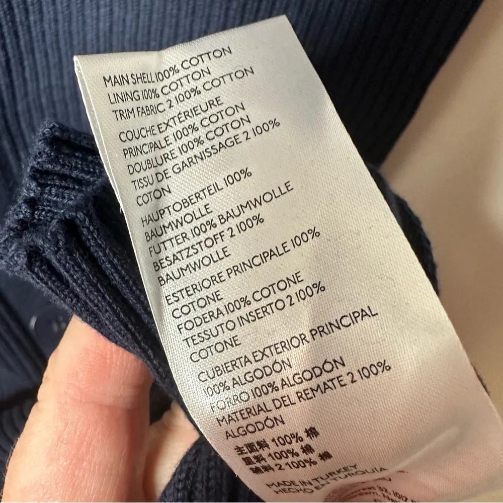 Maeve Anthropologie Navy Button Up Ribbed Knit Puff Sleeve Dress Size Large - Image 10