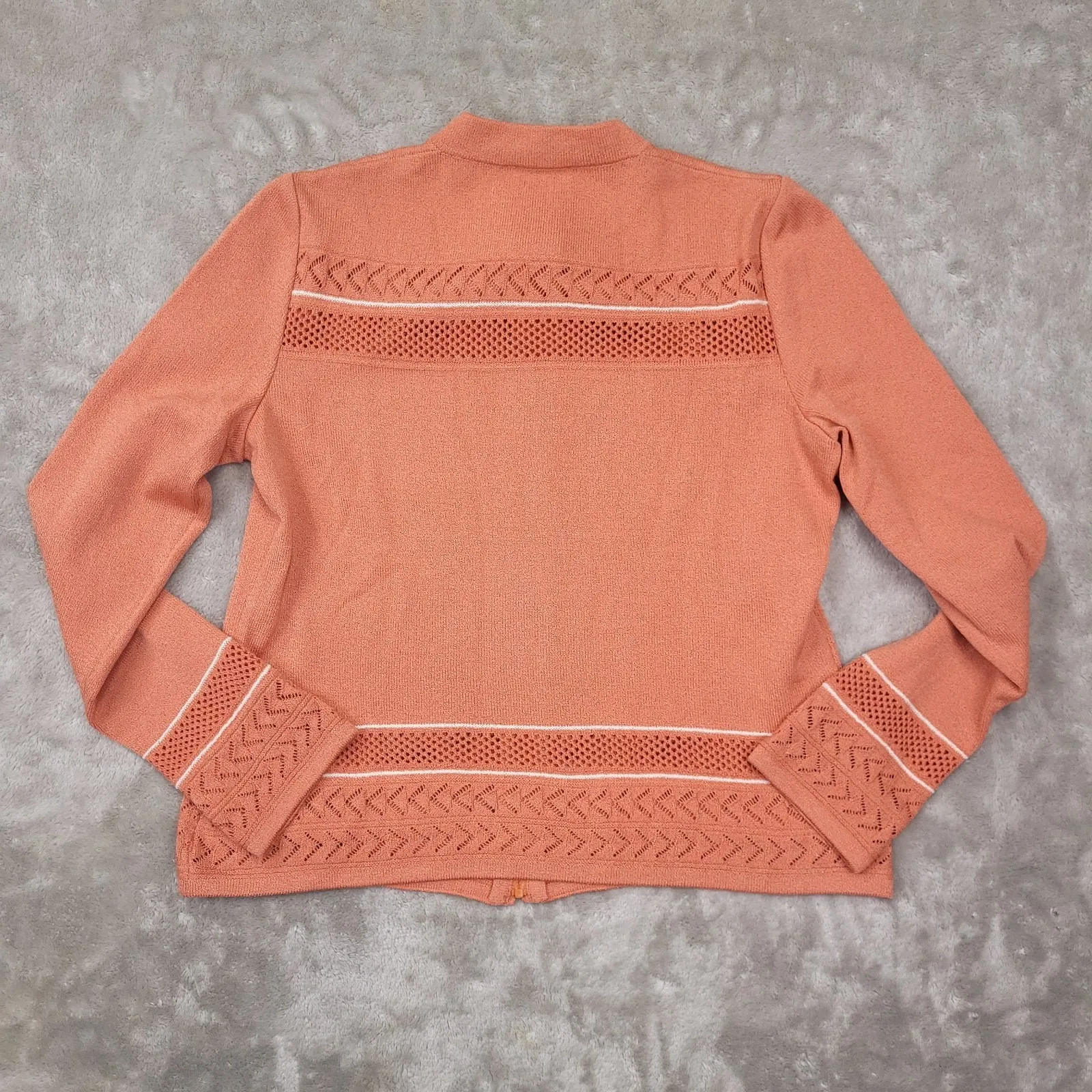 St. John Sport Light Orange Crochet Knit Full Zip Sweater Jacket size Small - Image 3