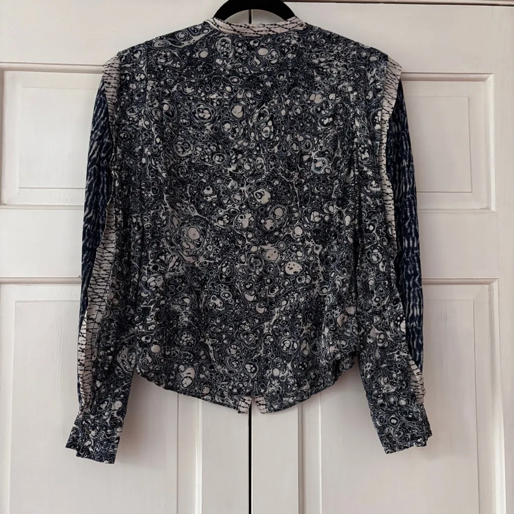Ulla Johnson Nara Blouse Indigo Patchwork Printed Size 0 XS Statement Sleeves‎ - Image 11