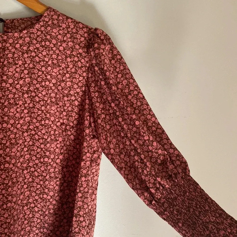 SHEIN Red and Pink Floral Pattern Long Sleeve Blouse Size Small US 4 - Image 4
