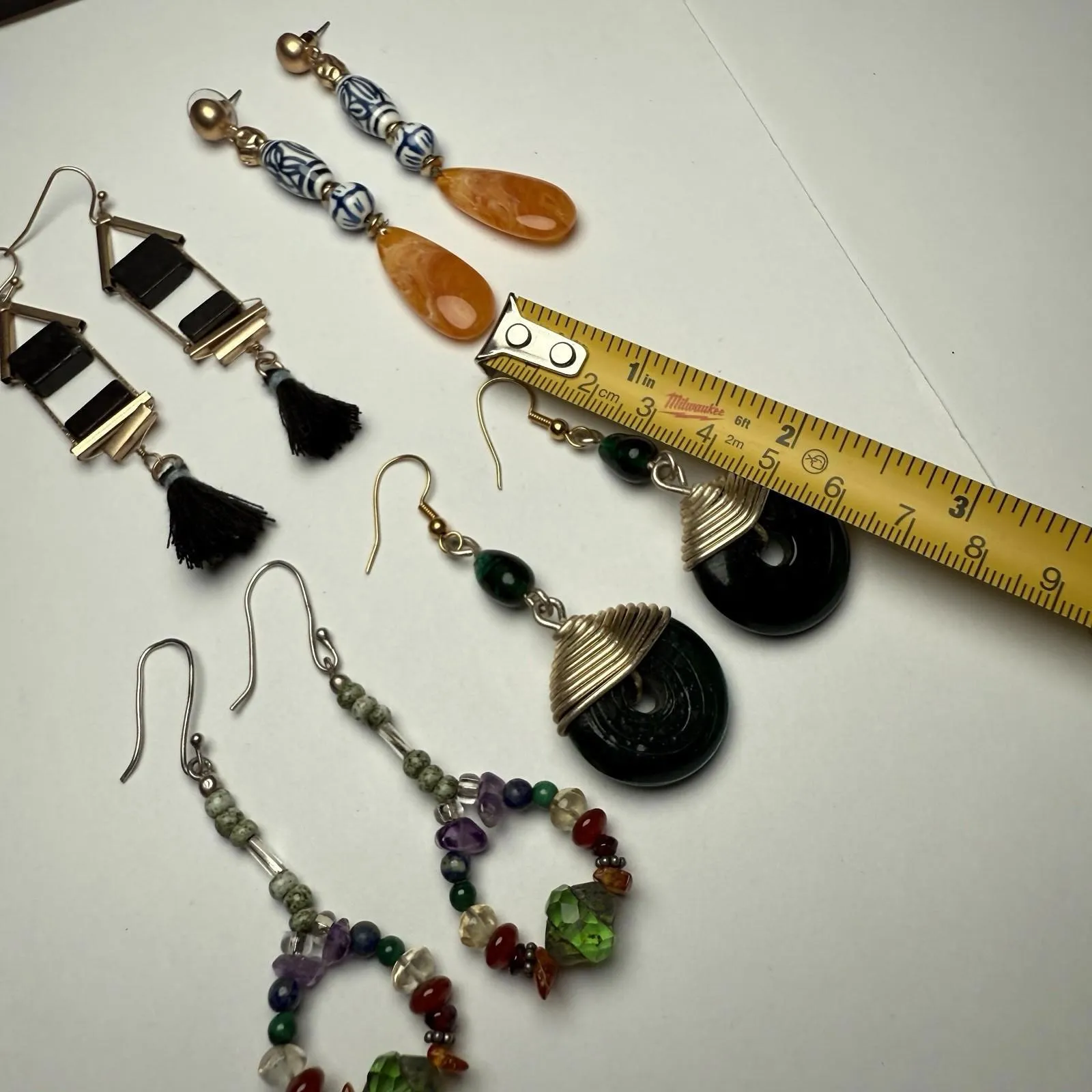 Dangle Drop Pierced Earrings Lot Of 4 Variety Beaded Some Plastic Glass Stone - Image 3