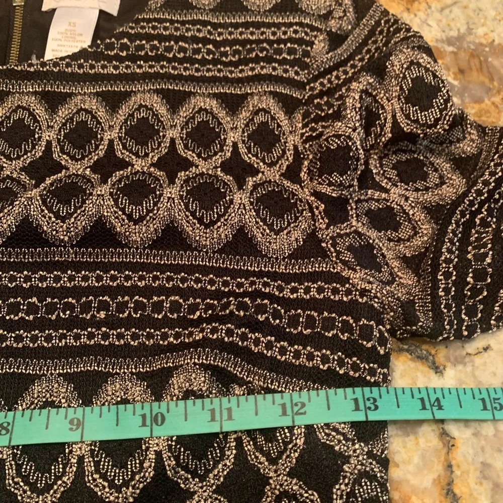 Cache Dress Black Gold Cocktail Bodycon 3/4 sleeve XS Back Zip Fitted - Image 7