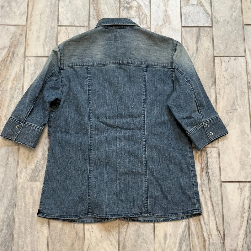 Polo Jeans Ralph Lauren women's medium blue denim 3/4 sleeve snap button shirt - Image 3