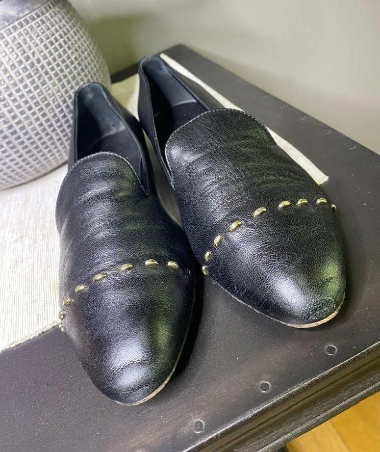 AGL Attilio Giusti Leombruni Black Leather Stud Venetian Loafers Size US 6 - Image 5