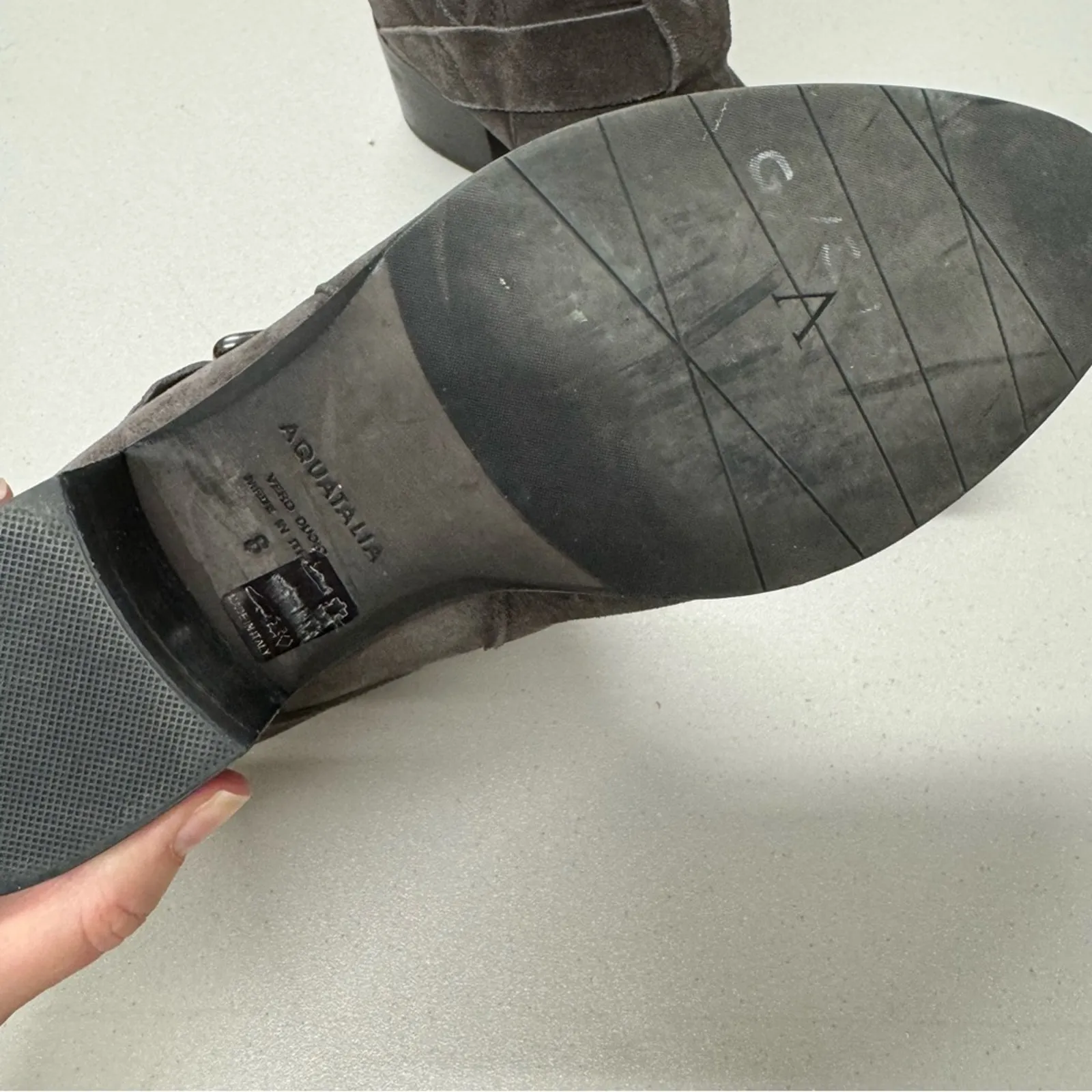 Aquatalia Grey Suede Leather Block Heel Ankle Boots Booties Womens 8 Fall Casual - Image 4