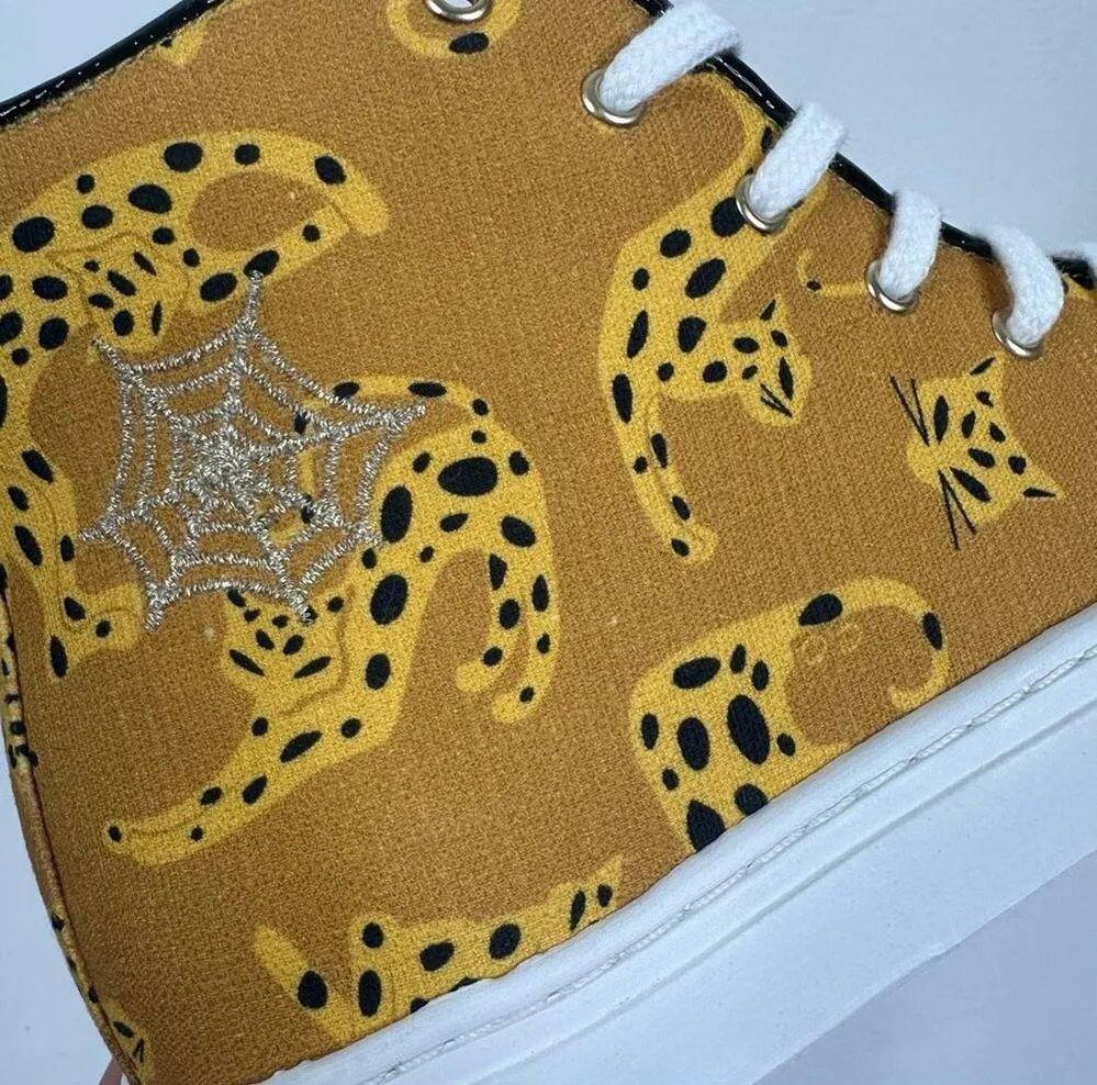 NEW Charlotte Olympia Feline Cat Print Lace Up Canvas High Top Sneakers 36.5 - Image 3
