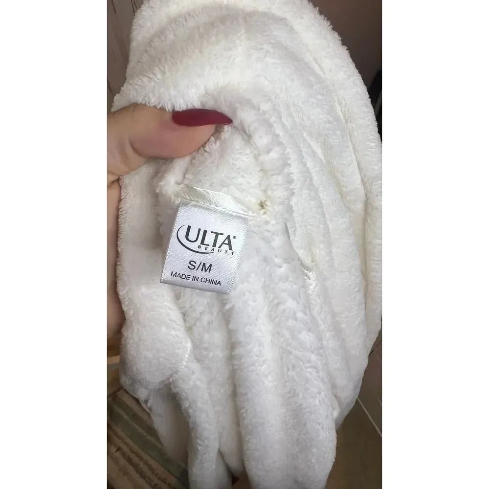 ULTA Women's S/M‎ Fluffy White Bathrobe Tie Wrap Shawl Collar Soft Pockets - Image 6
