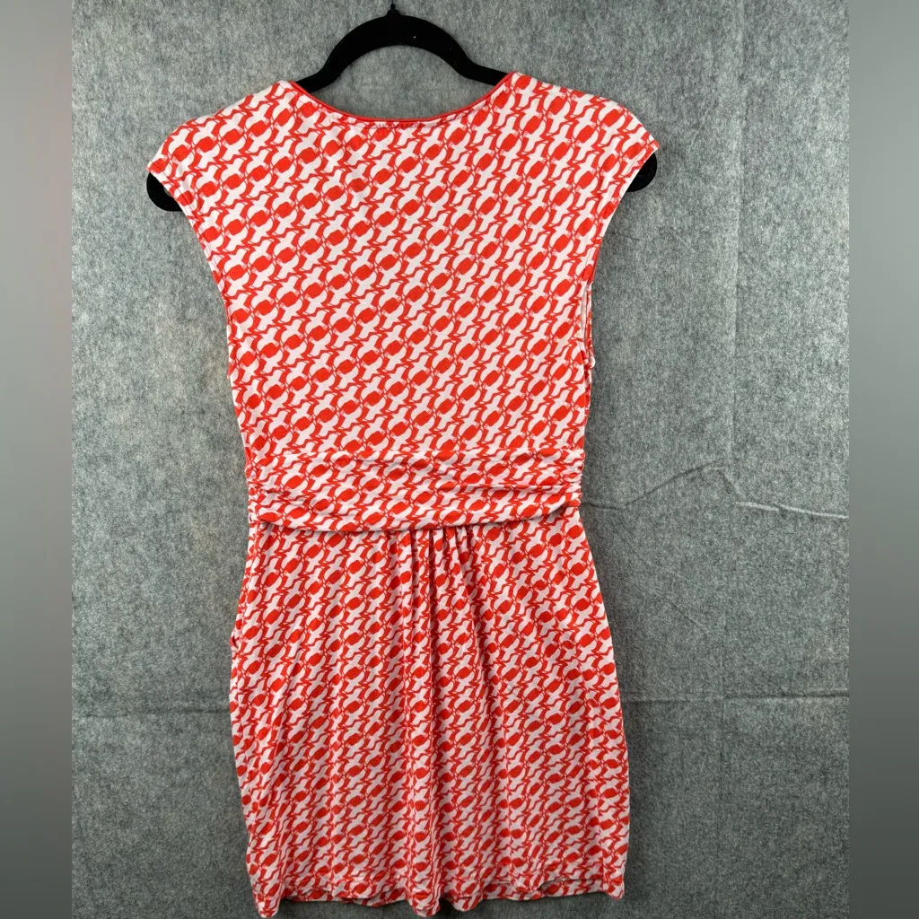 Boden Mini Dress Margot Bird‎ Print Size 6 with Pockets orange and White - Image 2