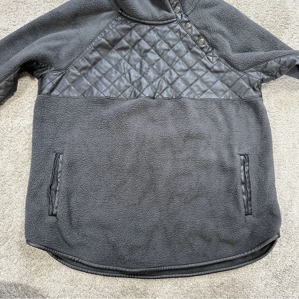 Abercrombie & Fitch Asymmetrical Snap-Up Fleece Faux Leather Pullover in Black L - Image 5
