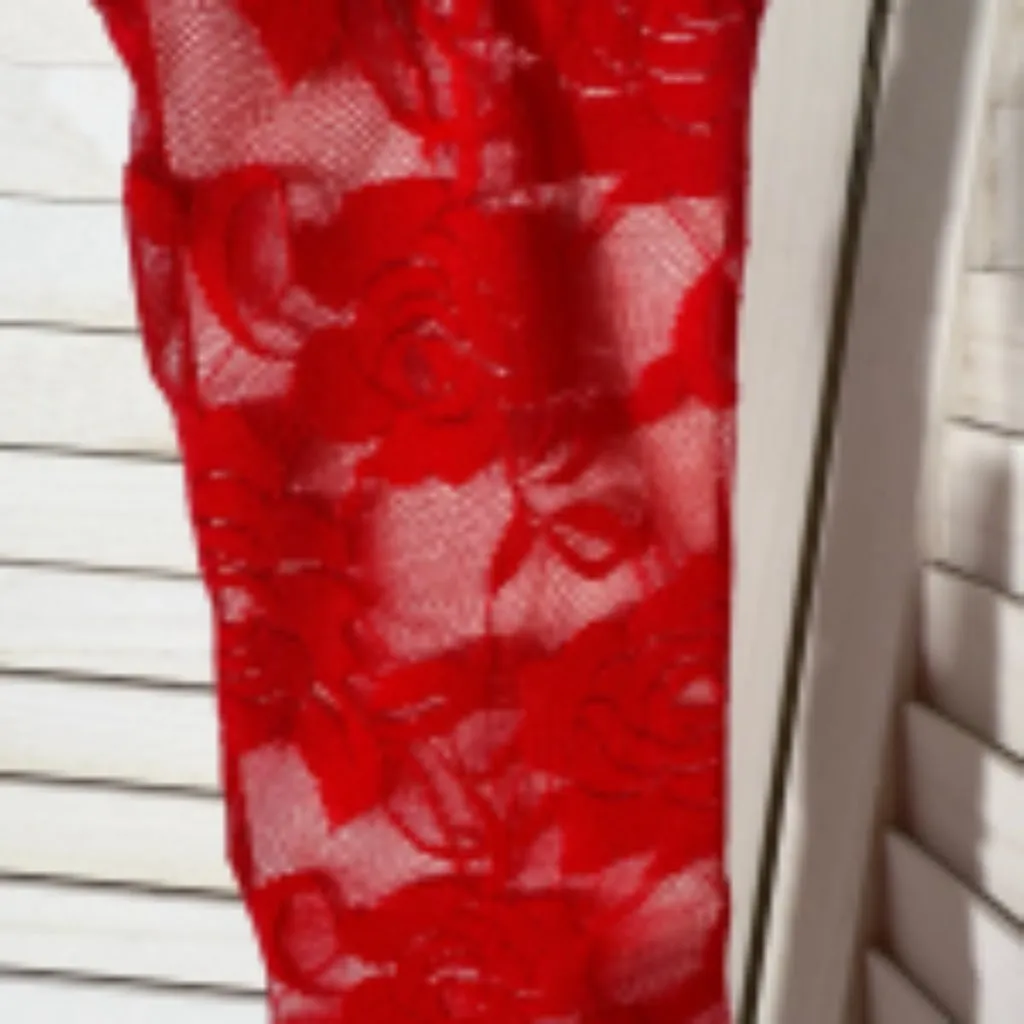NWT Sheer Lace Long Statement Gloves Floral Pattern Design Breathable Red OS - Image 6