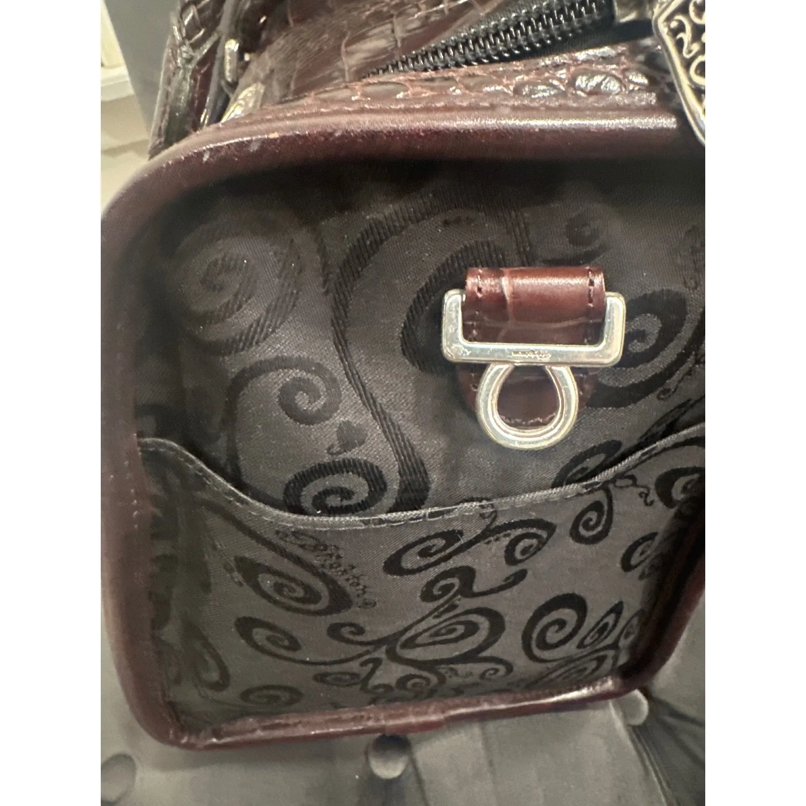 Brighton Lansky Black & Brown Croc Embossed Leather Weekender Travel Duffle Bag - Image 6