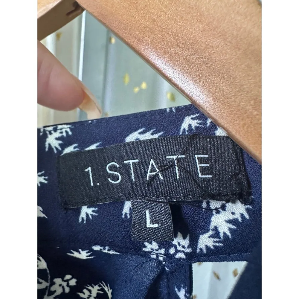 1. STATE Mock Neck Ditsy Floral Cold Shoulder Tiered Ruffle Sleeves Blouse L - Image 6