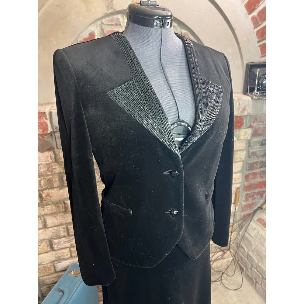 formal suit velvet beaded blazer black 1980s Size L - Image 5