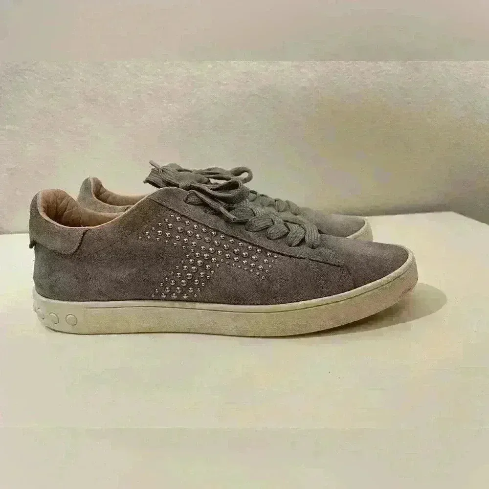 Tod's Trainers Sneakers Womens Beige Suede Studded‎ Low Top Lace Up Size 7.5 - Image 4