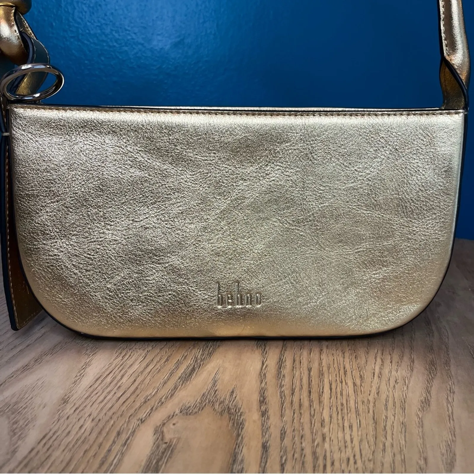 Behno New York Ina Mini Pouchette Metallic Gold Leather Shoulder Bag - Image 2