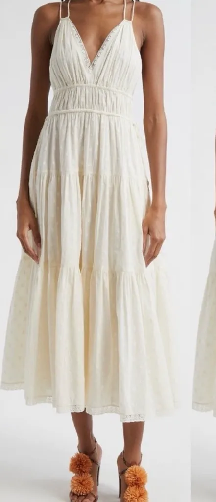 NEW Ulla Johnson Freya Circle Jacquard Tiered Cotton Ivory Cream Dress size 8 - Image 1