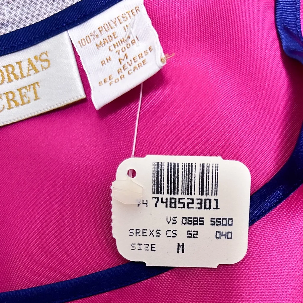 Victorias Secret Vintage Satin Pink Blue Short Sleeve Sleep Shirt Box Medium New - Image 9