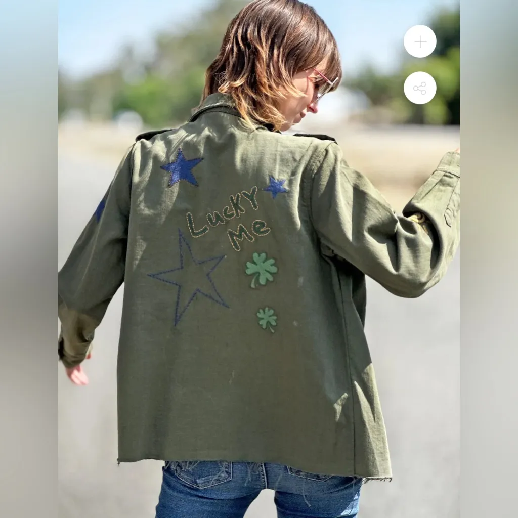 Billy T Lucky Me Embroidered Khaki Green Jacket Everyday Festival Casual Size XS - Image 9