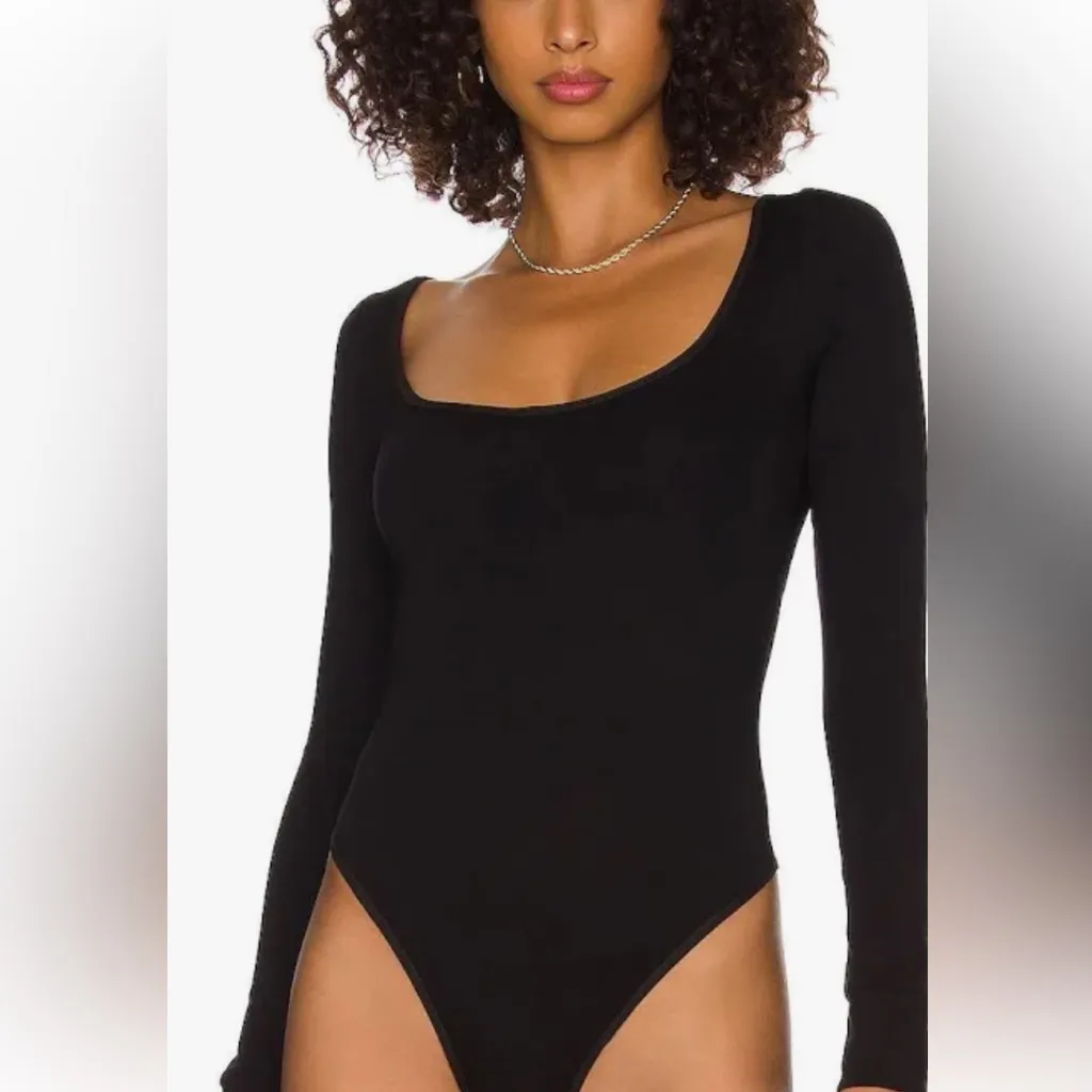 Free People settle in scoop neck bodysuit sz M Black Size M - Image 3