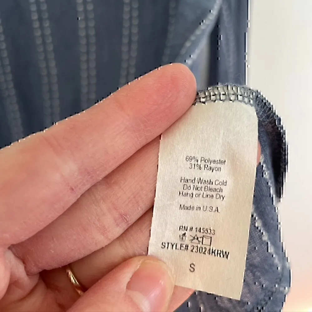 W5 ANTHROPOLOGIE Mariana Blouse Dot Stripe Blue White Ruffle 3/4 Sleeve Boho Top - Image 10