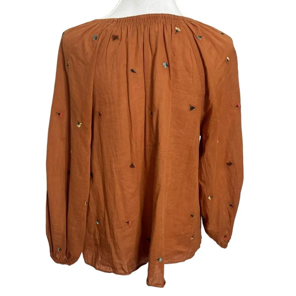The Great Derby Floral Embroidered Blouse Shirt Top Brown Cider Women’s Size 0 - Image 6