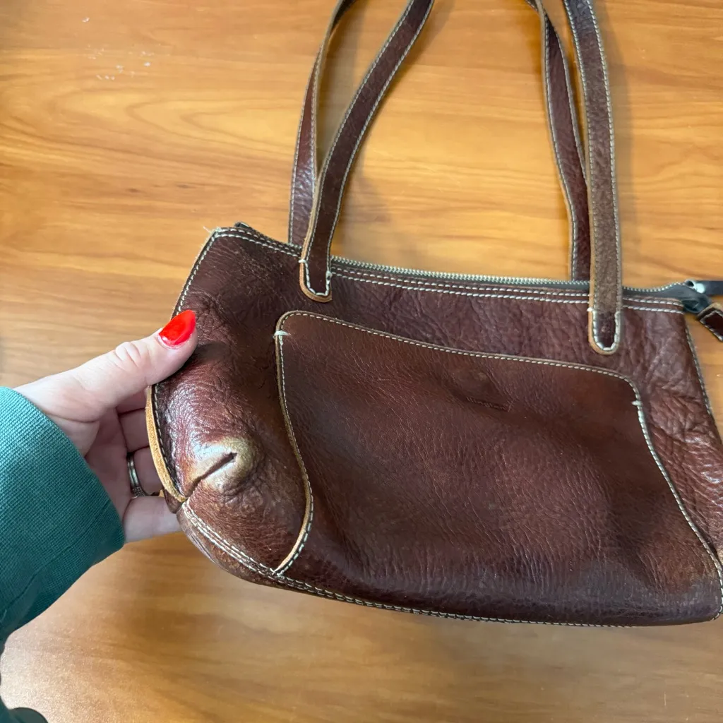 Ellington Dark Brown Leather Shoulder Purse Bag Zip‎ Top Neutral Natural Minimal - Image 3