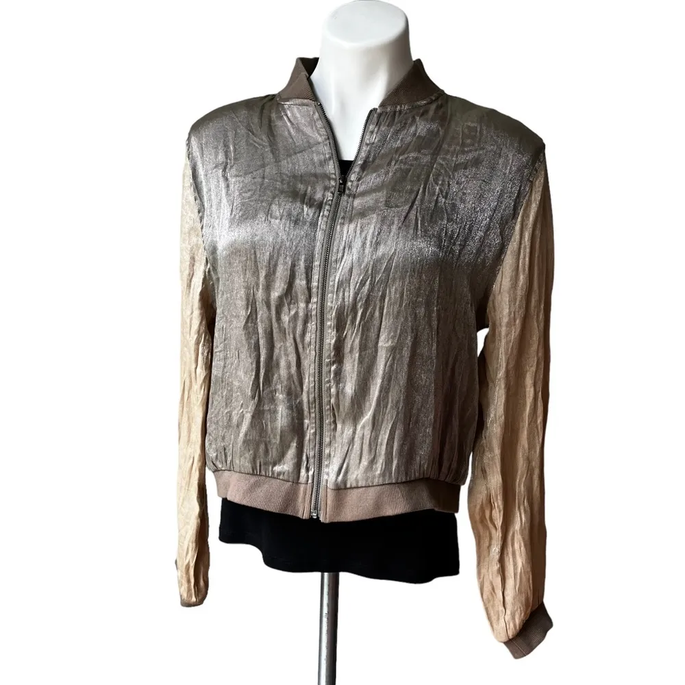 Twelve by Ontwelfth Shimmer Metallic Crinkle Bomber Jacket - Image 5